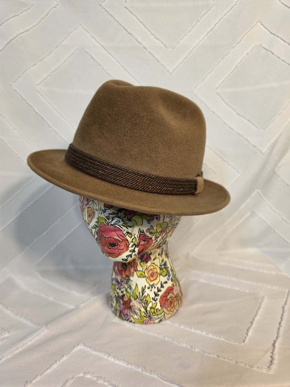 Brown Genuine Fur Felt Fedora Hat with Braided Band